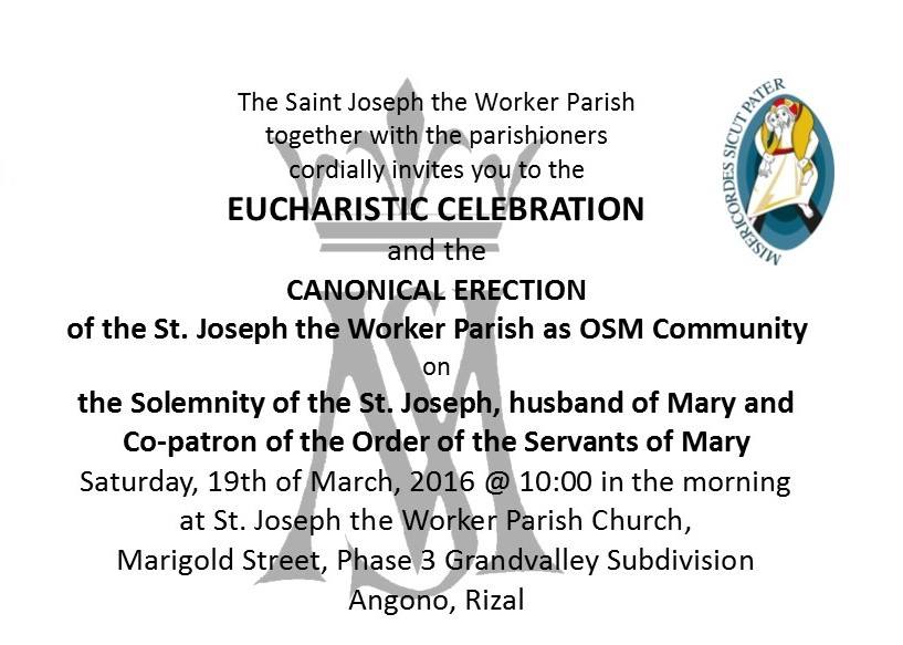 Canonical Erection of St. Joseph The Worker Parish as OSM Community