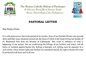 Bishop Mercado’s Pastoral Letter on the Culture of Killings